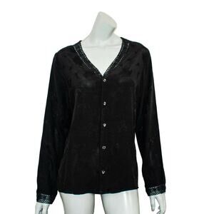 CP SHADES Women's Black Floral Button-up Shirt Size Medium